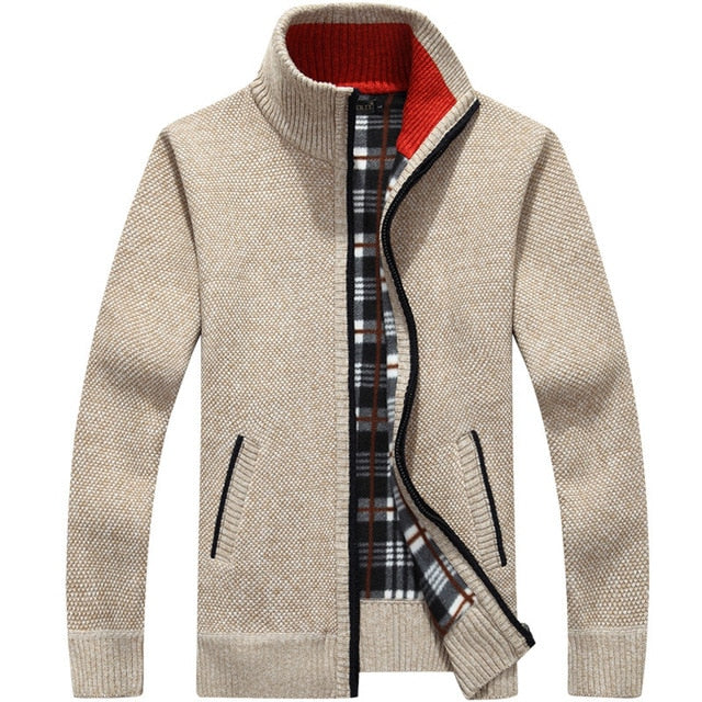 Long Sleeve Cardigan Fleece Full Zip Male Causal Plus Size Clothing