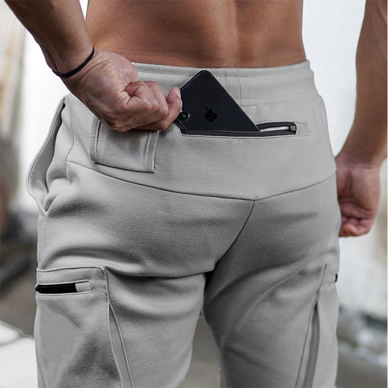 Multiple Zipper Pockets Muscle Mens Pants Joggers