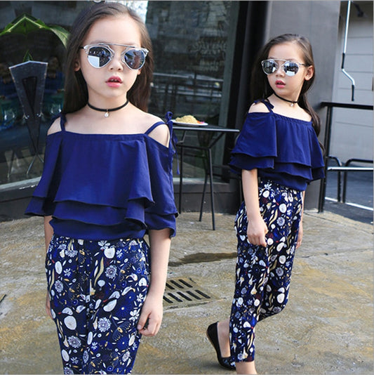 Children Off Shoulder Tops Floral Pants