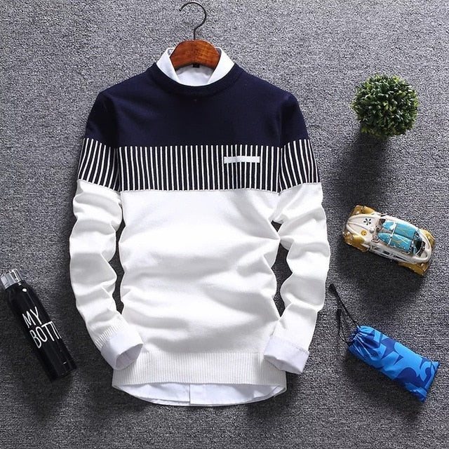 Winter Pullover Wool Slim Fit Striped Knitted Men Sweaters