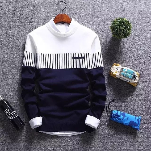 Winter Pullover Wool Slim Fit Striped Knitted Men Sweaters