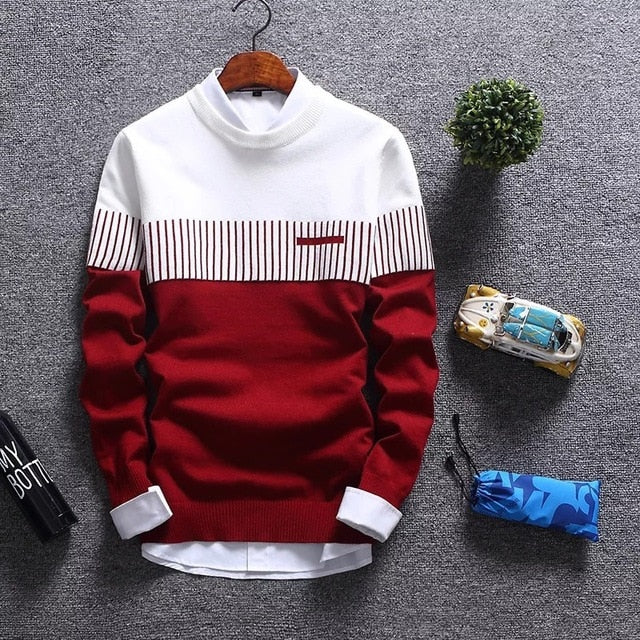 Winter Pullover Wool Slim Fit Striped Knitted Men Sweaters