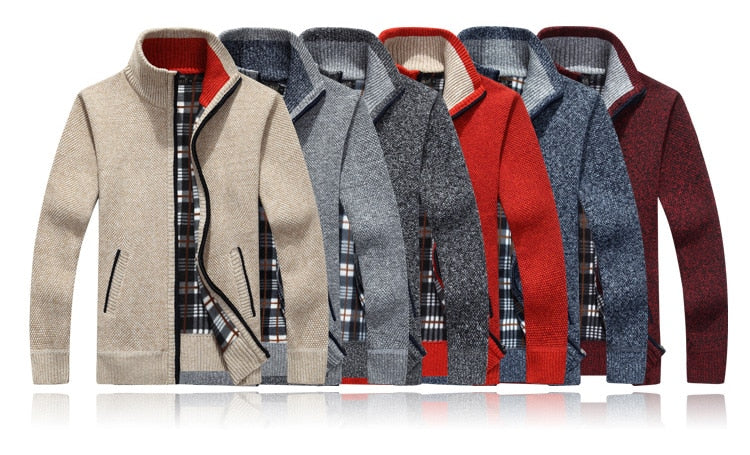 Long Sleeve Cardigan Fleece Full Zip Male Causal Plus Size Clothing