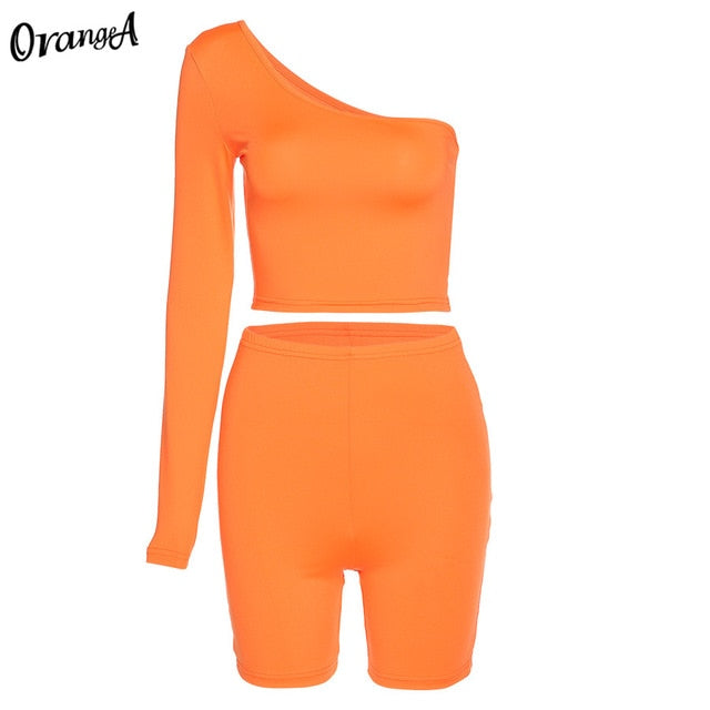 Solid Asymmetrical Two Piece Sets Women Tracksuit