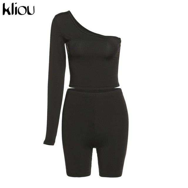 Solid Asymmetrical Two Piece Sets Women Tracksuit