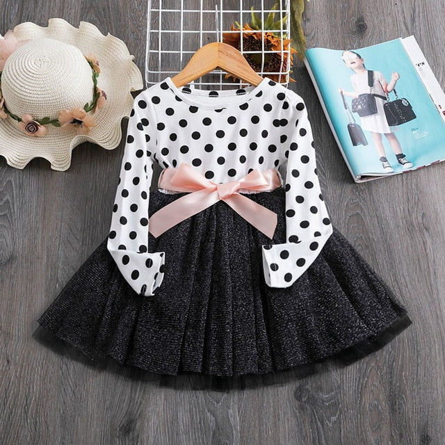 Floral Long Sleeve Girls Princess Tulle Dress