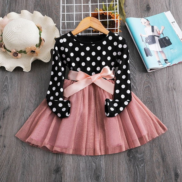 Floral Long Sleeve Girls Princess Tulle Dress