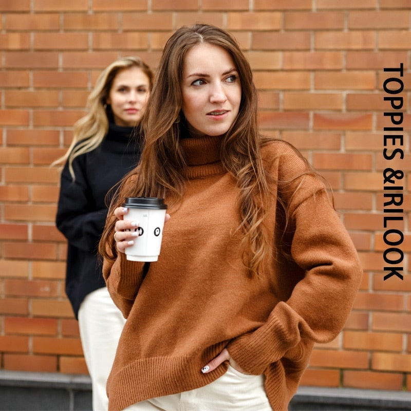 Woman Sweater Turtleneck Oversize Pullovers