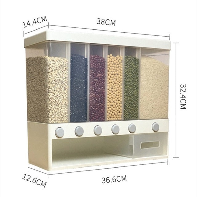 Wall Mounted Separate Rice Bucket Cereal Dispenser