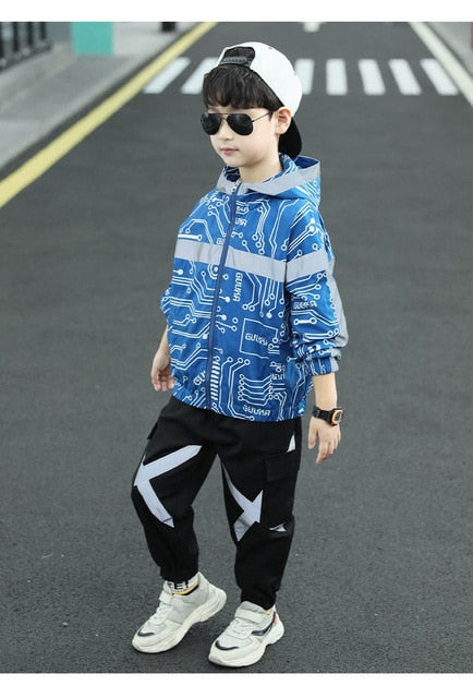 Kids Reflective Tracksuit Casual Sports Suit
