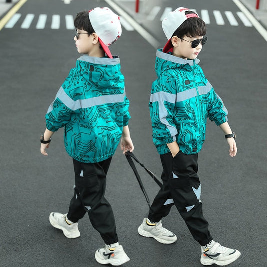 Kids Reflective Tracksuit Casual Sports Suit