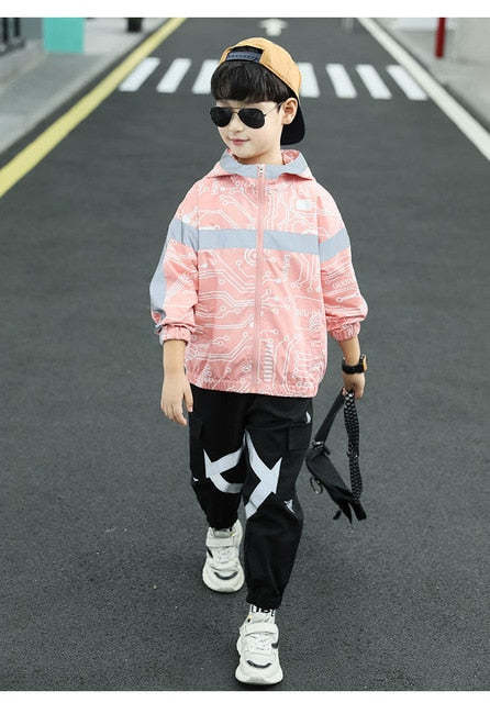 Kids Reflective Tracksuit Casual Sports Suit